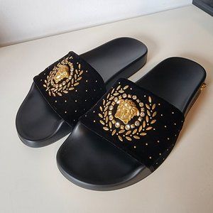 Versace Medusa Leaves Velvet Slides